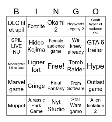 Summer Game Fest 2026 Bingo Card