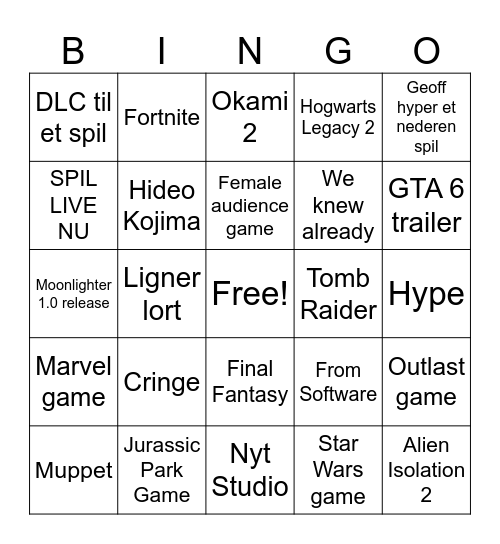 Summer Game Fest 2026 Bingo Card