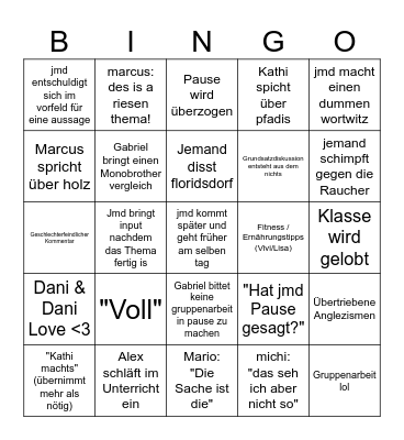 K70 Bingo Card