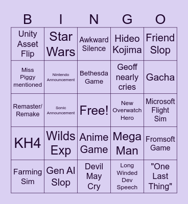 Bingo Card - Summer Game Fest 2026 Bingo Card