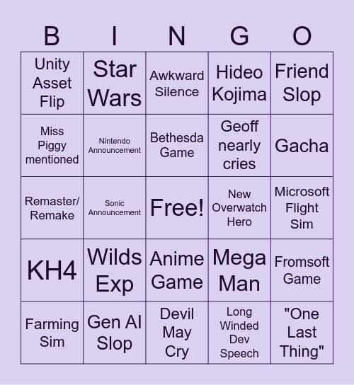 Bingo Card - Summer Game Fest 2026 Bingo Card