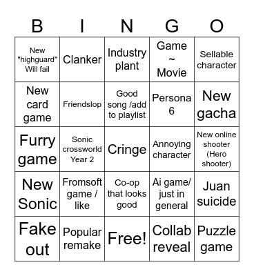 Summer Game Fest 26 Bingo Card