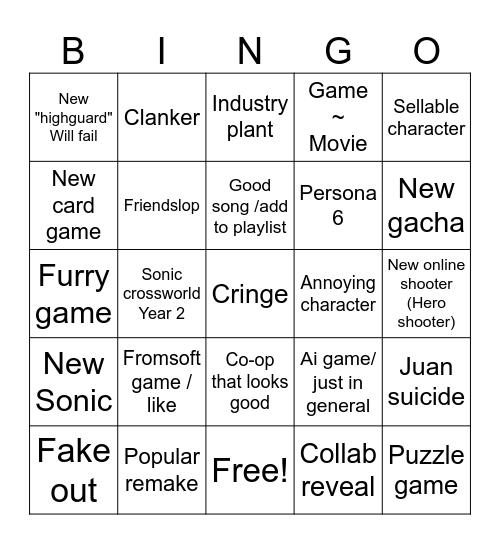 Summer Game Fest 26 Bingo Card