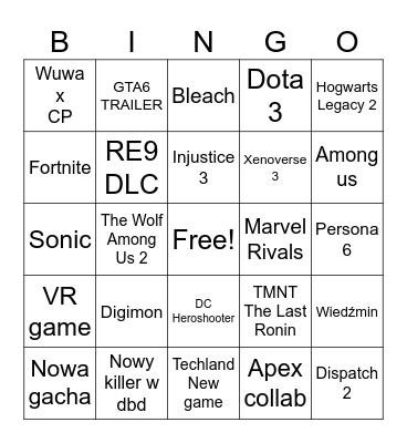 Summer game fest Bingo Card