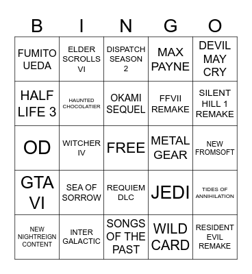 Summer Games Fest 2026 Bingo Card