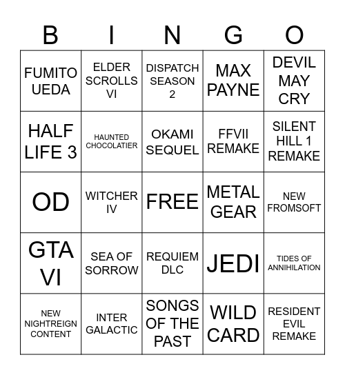 Summer Games Fest 2026 Bingo Card