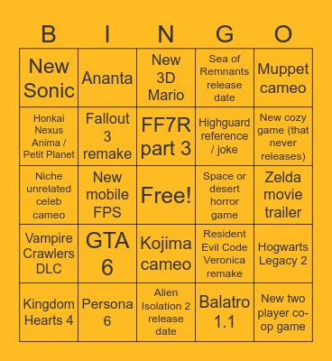 SUMMER GAME FEST 2026 Bingo Card