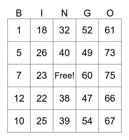Untitled Bingo Card