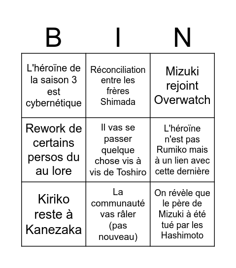 Saison 3 d'Overwatch Bingo Card
