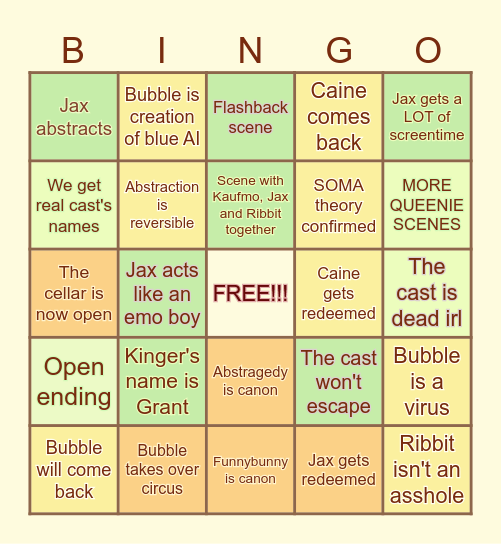 tadc apisode 9 bingo YAYYY Bingo Card