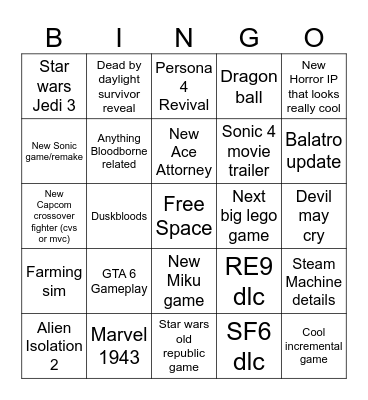 Summer Games Fest Prediction Bingo Card