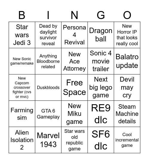 Summer Games Fest Prediction Bingo Card