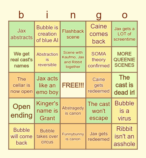 tadc apisode 9 bingo YAYYY Bingo Card