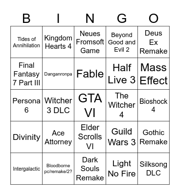 Summer Games Fest Bingo Card