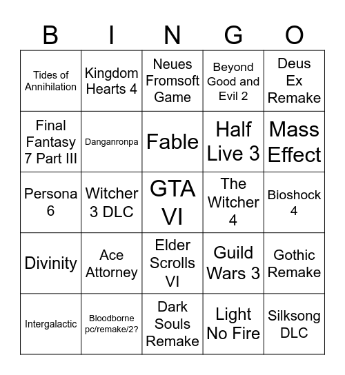 Summer Games Fest Bingo Card