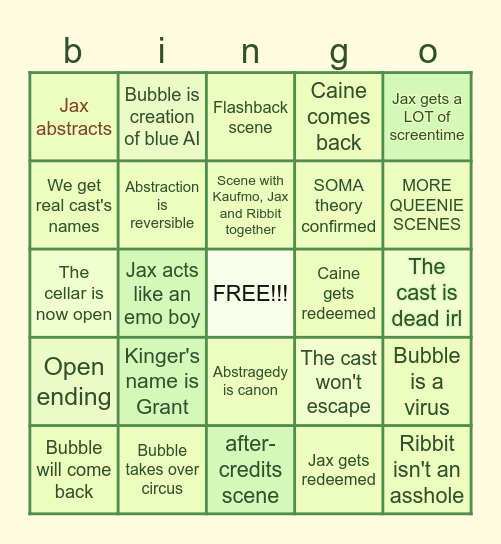 tadc apisode 9 bingo YAYYY Bingo Card