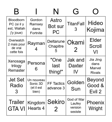 Copium Game Fest Bingo Card