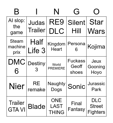 Summer Game Fest Bingo Card