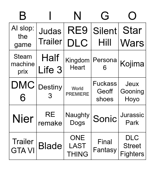 Summer Game Fest Bingo Card