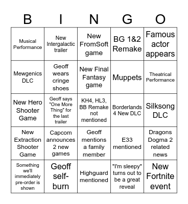 Summer Game Fest Bingo Card