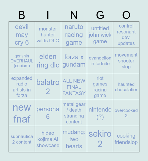 summer game fest bingo! Bingo Card
