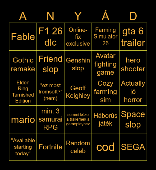 Sum game fest Bingo Card