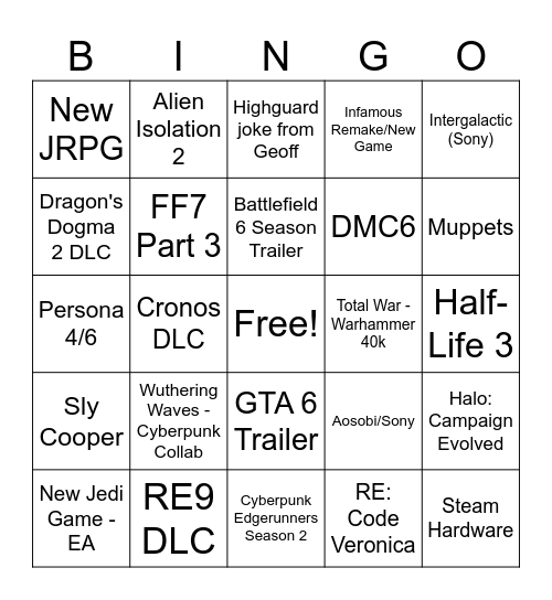 Summer Games Fest 2026 Bingo Card