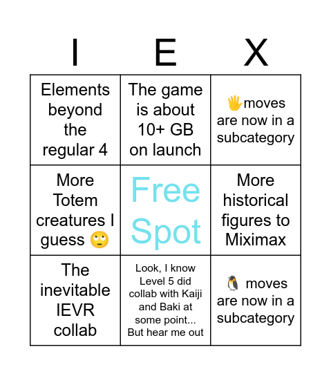IECross Bingo Card