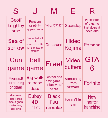 Summer games fest Bingo Card