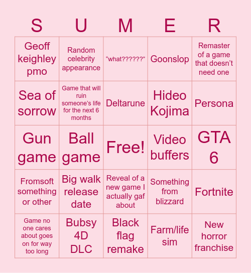 Summer games fest Bingo Card