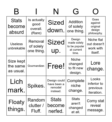 Cos redesign bingo Card