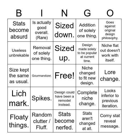 Cos redesign bingo Card