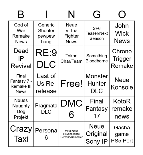 State of Play 2026 Bingo Card