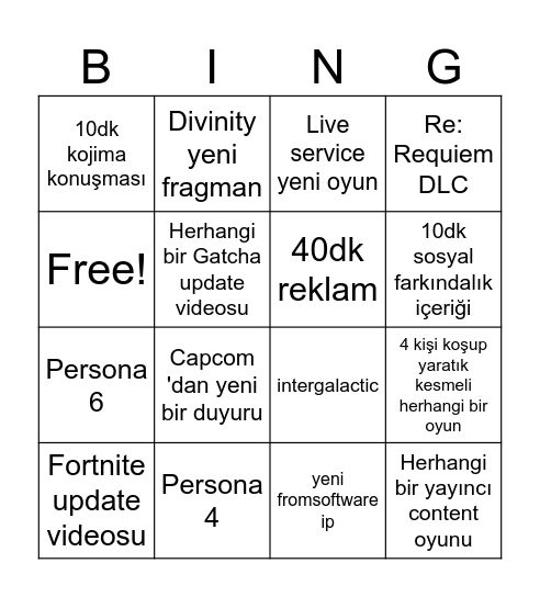 Untitled Bingo Card