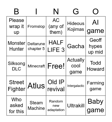 Summer Games Fest Bingo Card