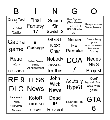Summer Games Fest 26 Bingo Card