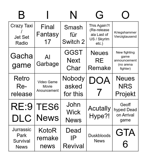 Summer Games Fest 26 Bingo Card