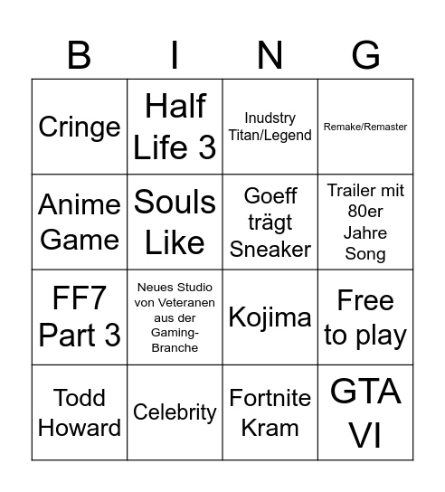 Summer Game Fest 2026 Bingo Card
