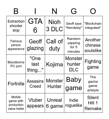 Summer Games Fest 2026 Bingo Card