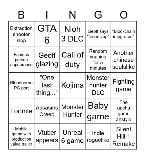 Summer Games Fest 2026 Bingo Card
