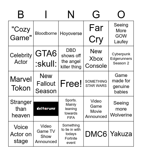 Summer Games Fest 2026 Bingo Card