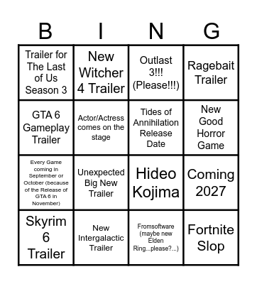 Summer Game Fest 2026 Bingo Card