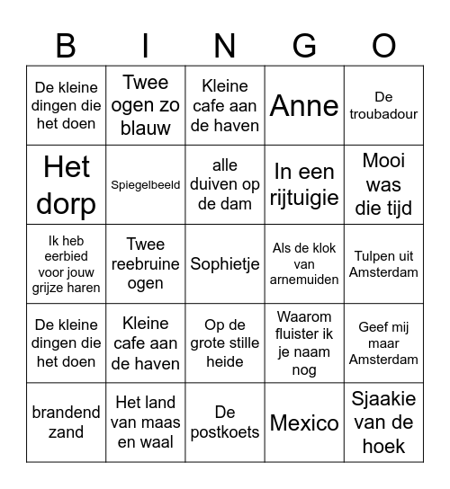Muziekbingo Card