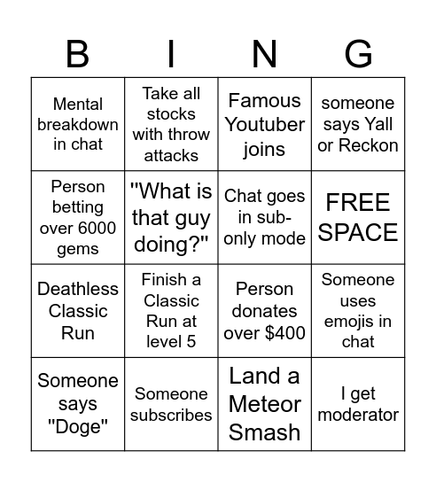 Twitch Stream Bingo Card
