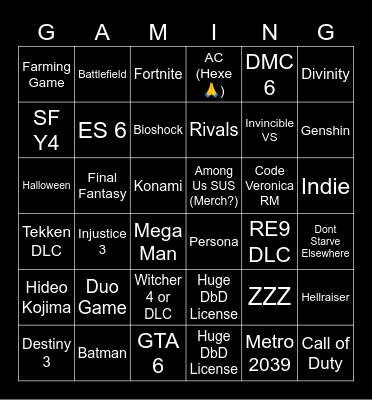 Summer Games Fest Bingo Card