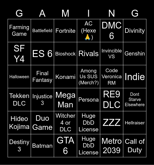 Summer Games Fest Bingo Card