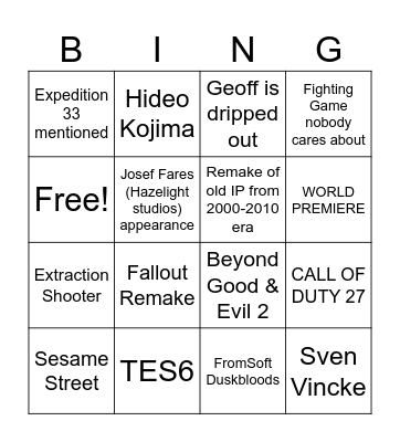 Summer Games Fest 2026 Bingo Card