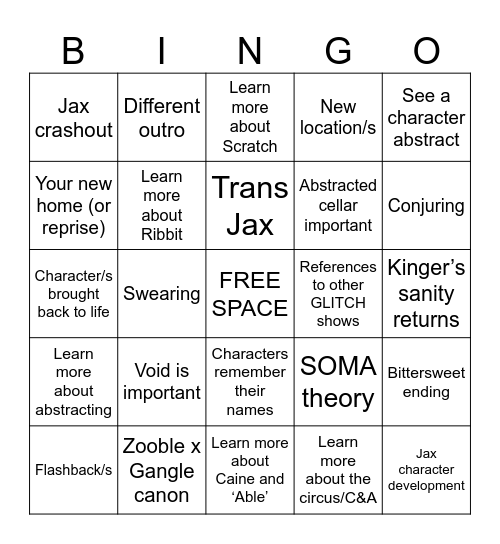 TADC finale predictions Bingo Card