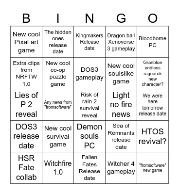 Summer game fest 2026 Bingo Card