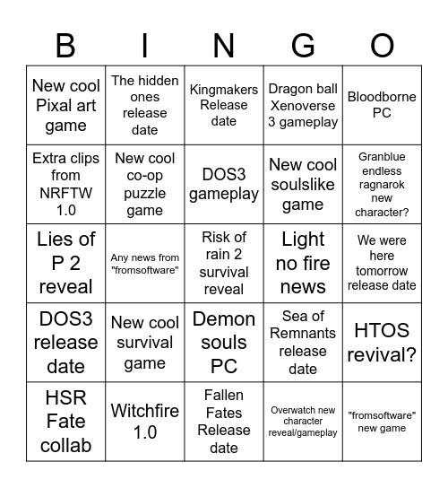 Summer game fest 2026 Bingo Card